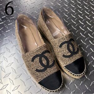 Chanel Tweed Grosgrain CC Espadrilles in Gold/Black 39
